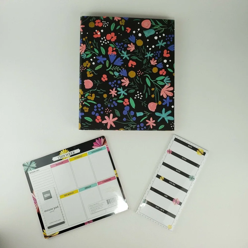3‎ Pc Planner Cover Ring Leaf Paper Floral Binder Mouse Pad Calendar Weekly List